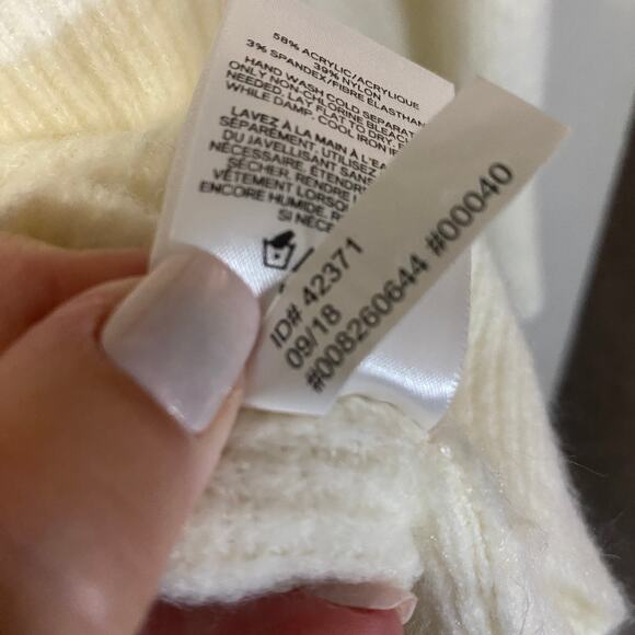 Express Cozy High Neck White Striped Rainbow Colorful Long Sleeve Sweater Sz M - Picture 6 of 9